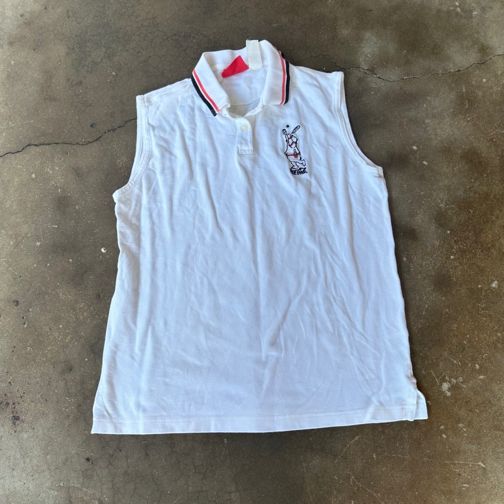 Coca-Cola Sleeveless Polo Women XL White Excellent Polar Bear Tennis Embroidered